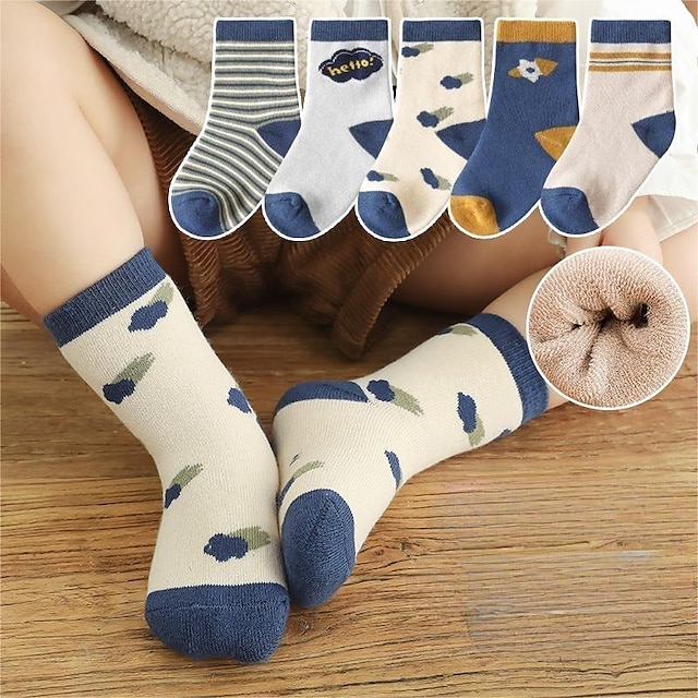  Kids Unisex 5 Pairs Socks Blue Print Print Spring Fall Sweet Casual 1-12 Years