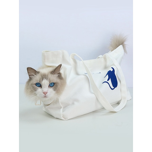  1 piece of pet outdoor canvas bag with adjustable drawstring suction buckle breathable small dog bag handbag cat portable diagonal cat and dog bag