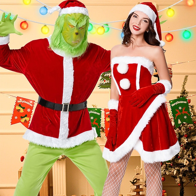 Costume Père Noël Complet Homme - Déguisement Halloween, Fête, Cosplay (Veste, Pantalon, Accessoires)