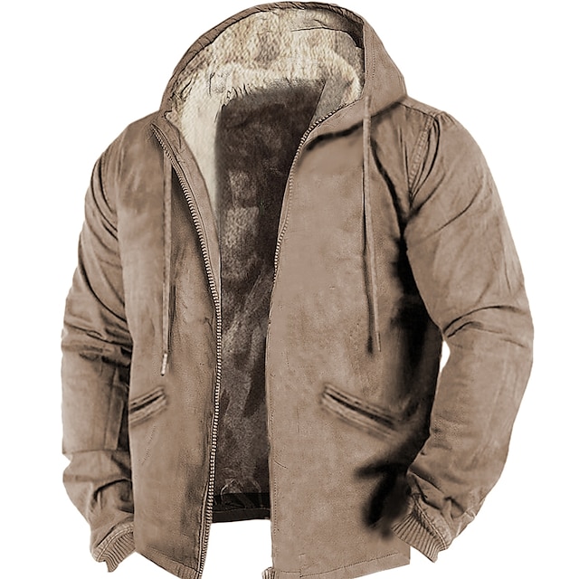 Men's Sherpa Linend Brown Khaki Gray Hooded Graphic Prints Zipper ...