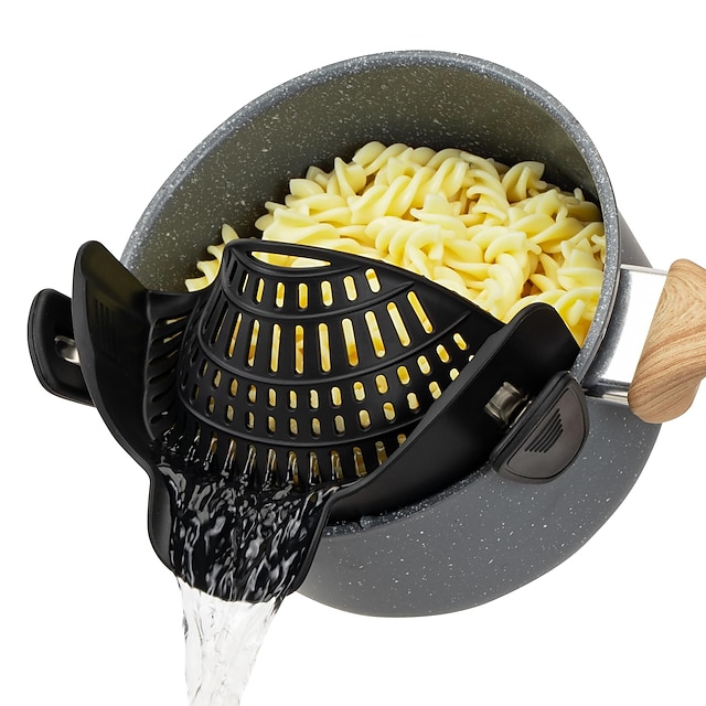  pastasil for kjøkken, grytesil klips på sil dørslag silikon og dørslag for spaghetti nudler matpanne