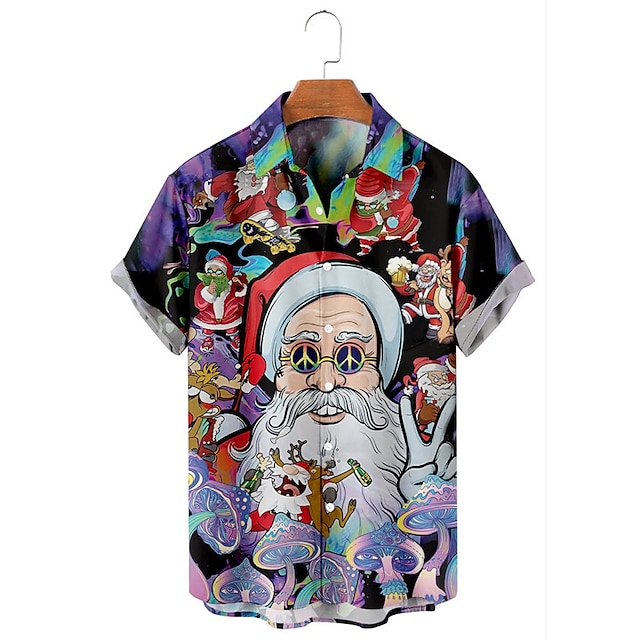 Camisa Navideña De Manga Larga Para Hombre | Estilo Hawaiano Con Cuello Alto Y Botones – Perfecta Para Fiestas Y Regalos