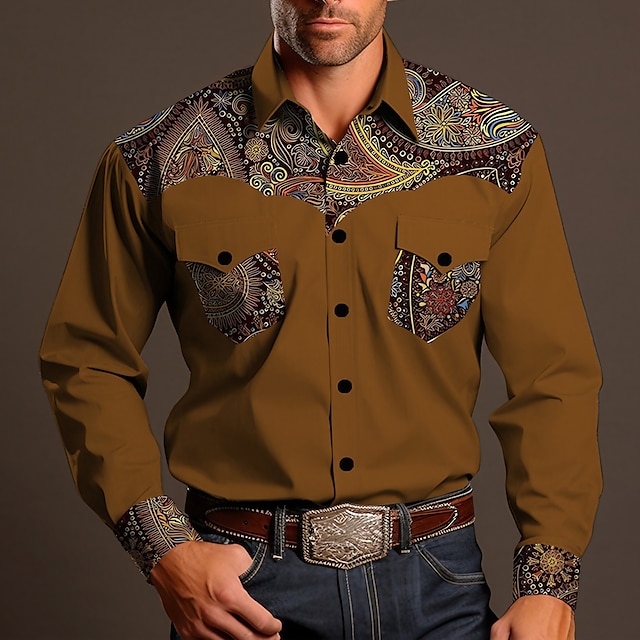 Paisley Vintage western style Men's Shirt Western Shirt Outdoor Street ...