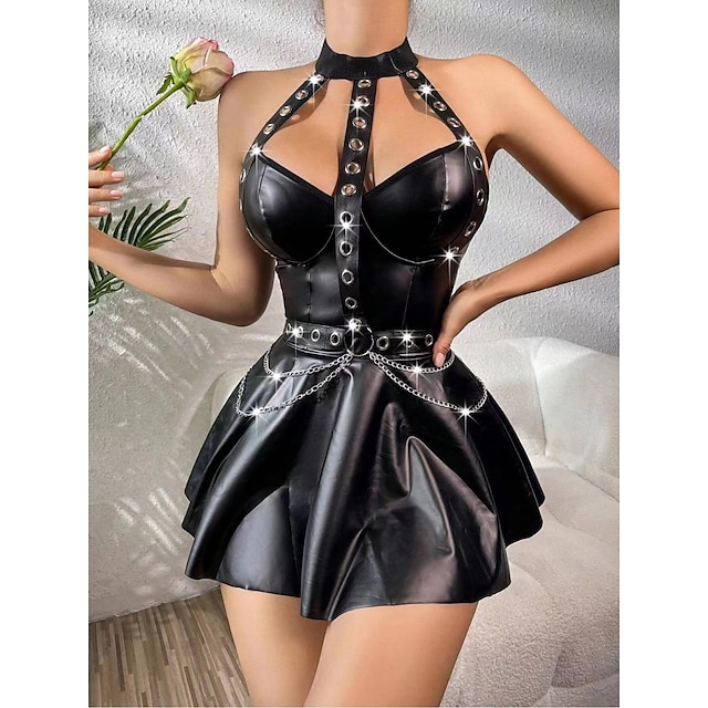  Punk & Gothic Sexy Costume Dress Women's Rivet Solid Color Halloween Carnival Performance Dress