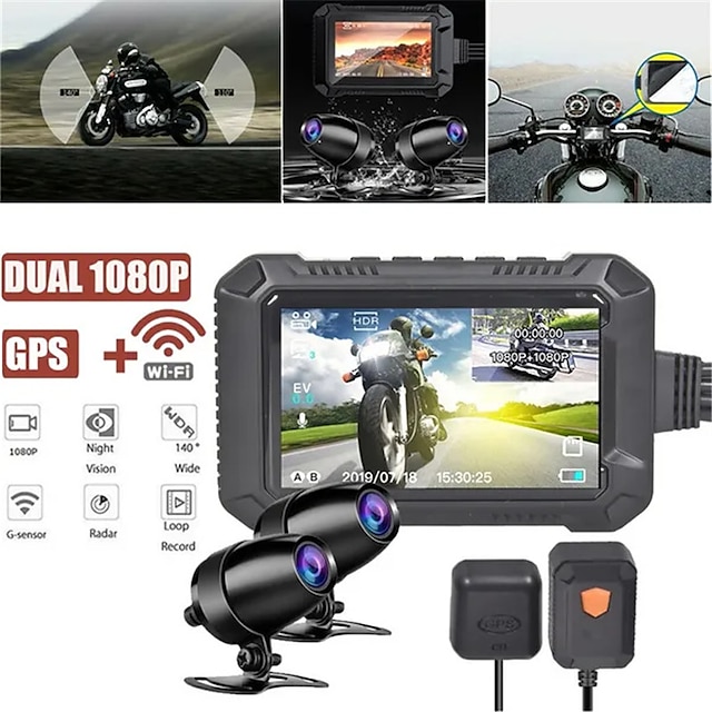  WiFi GPS Motorcycle DVR Dash Cam Full 1080P HD Front and Rear Dual Recording Motorcycle Driving Recorder Aterproof Motorbike Bike Motorcycle Camera