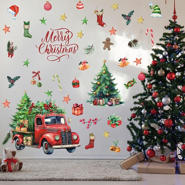 Christmas Window Wall Stickers Christmas Tree Gifts Wall Art Decals