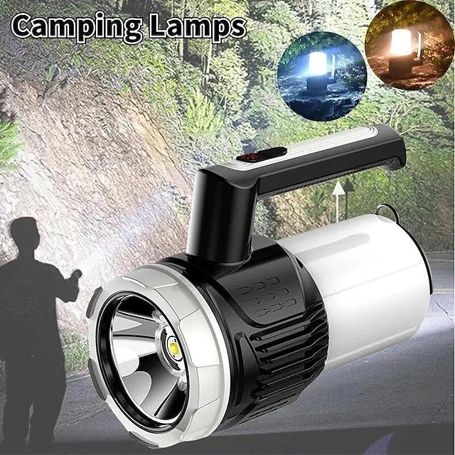  Linterna de mano de 1 pieza, reflector LED de 500 lúmenes, luz de trabajo de alto brillo, carga USB de 3600 mah, pesca, senderismo, camping, linterna duradera