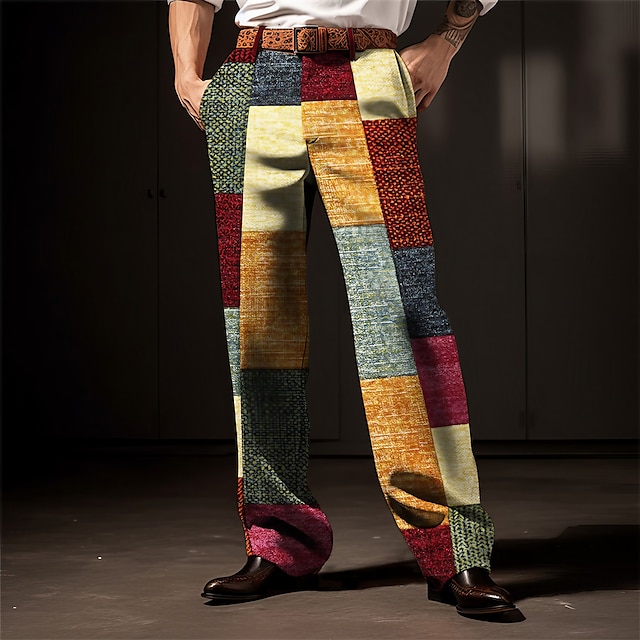  Kratka Geometria Biznes Męskie Druk 3D Spodnie Na zewnątrz Ulica Odzież do pracy Poliester Niebieski Fioletowy Pomarańczowy S M L Wysoki Elastyczność Spodnie