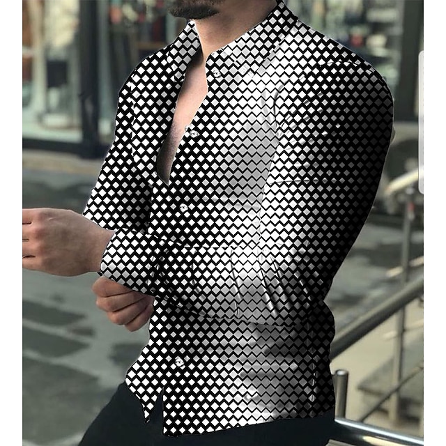  Herr Skjorta Grafisk skjorta Geometrisk Nedvikt Svart Blå Brun Grön 3D-tryck Dagligen Helgdag Långärmad 3D-utskrift Button-Down Kläder Mode Designer Ledigt Andningsfunktion