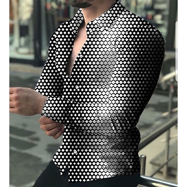Men's Geometric Geometric Pattern Shirt Button Up Shirt Long Sleeve Fashion Designer Casual Daily Holiday Going out Spring & Summer Turndown 3D Print Button-Down Black Blue Brown Green 5