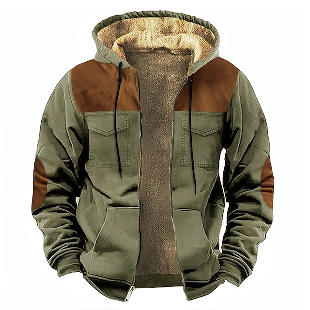  Ανδρικά Πλήρες φερμουάρ με φερμουάρ hoodie σακάκι Sweat Jacket Fuzzy Sherpa Μαύρο Θαλασσί Σκούρο πράσινο Γκρίζο Με Κουκούλα Συνδυασμός Χρωμάτων Αθλήματα & Ύπαιθρος Καθημερινά Αργίες Κομψό στυλ street