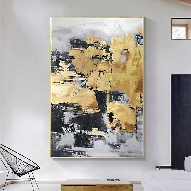  Großes handgemaltes goldenes Ölgemälde, Folienölgemälde, handgefertigt, Original-Ölgemälde, abstrakt, modern, auf Leinwand, goldenes Blatt, Wand, handgefertigtes Kunstdekor, gerollte Leinwand, kein