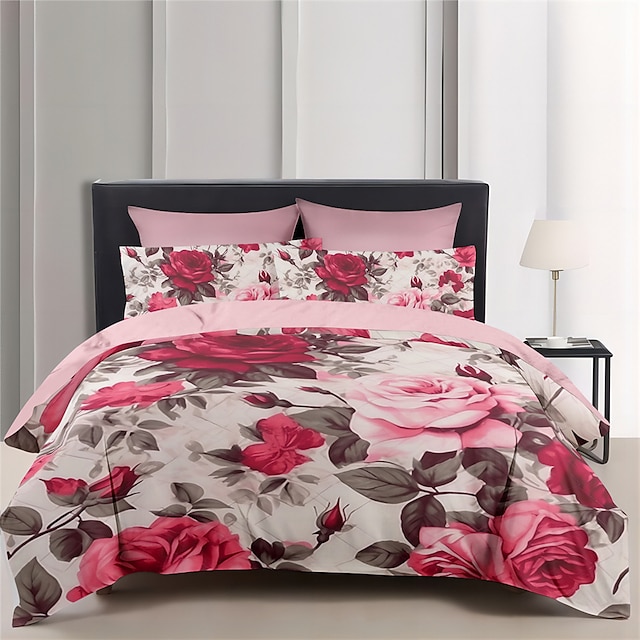  designer rosor blommönster påslakan set täcke set 3-delad lyx viktad bomull sängkläder set heminredning present king queen påslakan