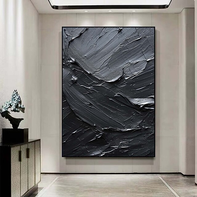 Handmade Pure Black Textured painting Hand Painted Oil Painting Wall Art Large Painting Palette Knife Abstract Painting Hand-painted Acrylic Paintings Decor Rolled Canvas 14