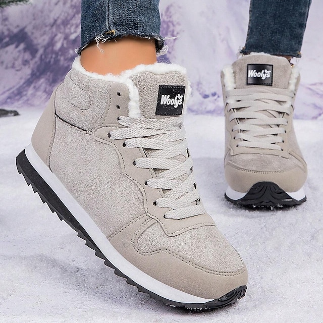  Women's Sneakers Boots Snow Boots Plus Size Comfort Shoes Outdoor Work Daily Solid Color Winter Flat Heel Round Toe Fashion Sporty Classic Running Walking Faux Suede Lace-up Black Blue Light Grey