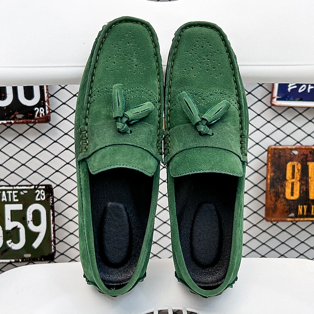 Men's Green Suede Loafers – Casual Slip-On Moccasins with Non-Slip Sole for Driving & Everyday Wear 20