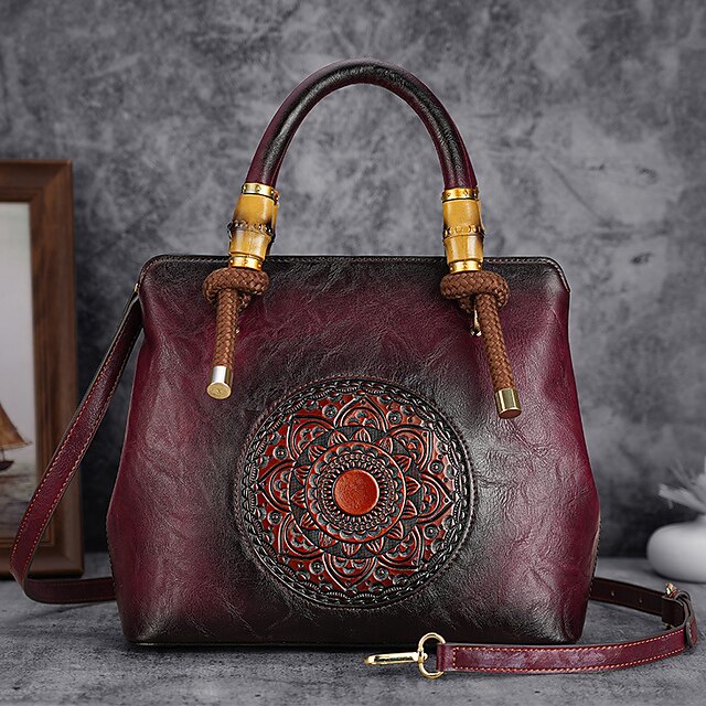  Women's Handbag Crossbody Bag Shoulder Bag Boston Bag PU Leather Party Daily Holiday Zipper Embossed Large Capacity Waterproof Durable Solid Color Color Block Folk claret off white