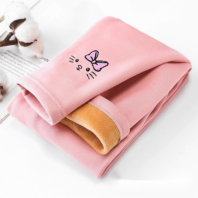  Børn Pige Leggings Dyr Aktiv Skole Bomuld 7-13 år Forår YM fleece leggings-pink YM fleecebukser-bjørn sort YM fleecebukser-bjørn lysegrå