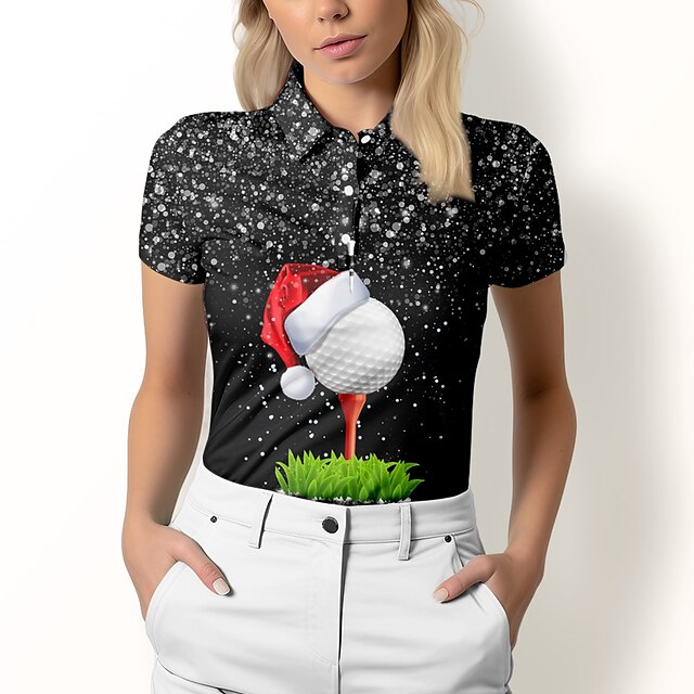 Women's Golf Polo Shirt White Yellow Blue Short Sleeve Sun Protection