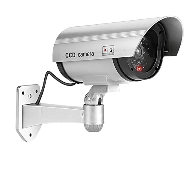  Fitnate fausse caméra caméra factice système de surveillance CCTV avec LED lumière clignotante rouge avec 1 autocollants d'avertissement de sécurité fausse caméra de sécurité pour l'extérieur &