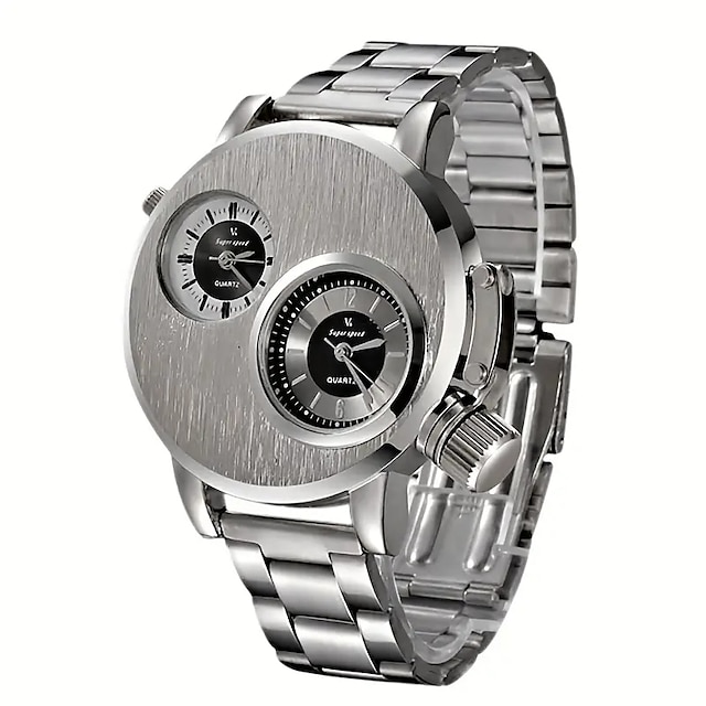  Men's Double Movement Stainless Steel Luxury Wrist Watch Large Dial Men's Business Watch
