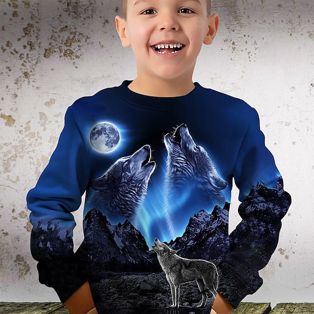  Chlapecké 3D Vlk Mikina Pullover Dlouhý rukáv 3D tisk Podzim Zima Módní Šik ven Chladný Polyester Děti 3-12 let Venkovní Ležérní Denní Běžný