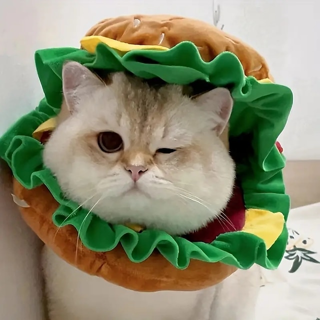  1ks teplý a vtipný hamburgerový kostým pro psy a kočky, ideální pro halloween a cosplay