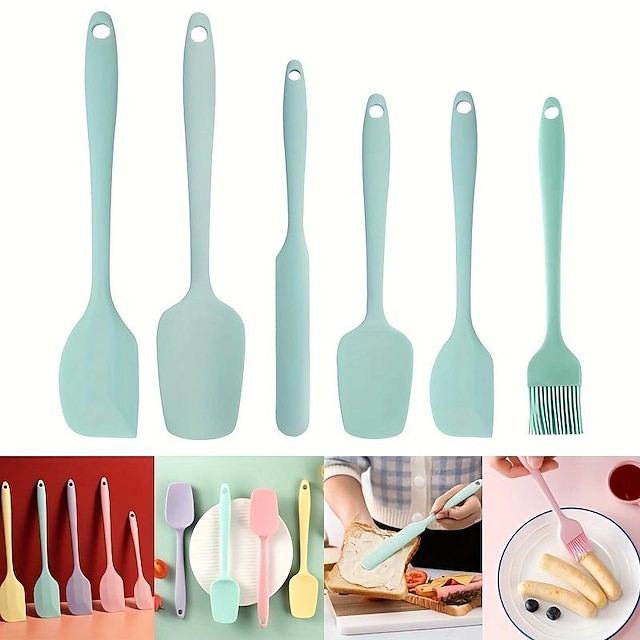  6pcs, Large and Small Silicone Spatulas, Oil Brush, and Long Macaron Spatula - Essential Baking Supplies for Cakes, Cheese, and More