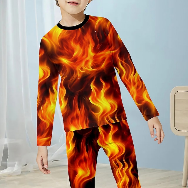  Jongens 3D brand Pyjamaset Lange mouw 3D-afdrukken Herfst Winter Actief Stoer Dagelijks Polyester Kinderen 3-12 jaar Strakke ronde hals Huis Causaal Voor Binnen Normale pasvorm