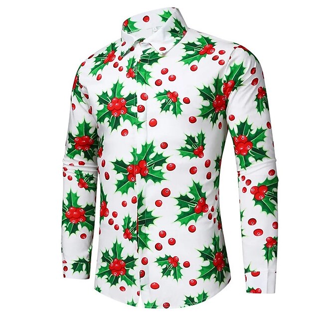 Christmas Men's Christmas Scene Printed Shirts Shirts Elk Pattern Casual Outdoor Street Fall & Winter Turndown Long Sleeve Black White S M L3