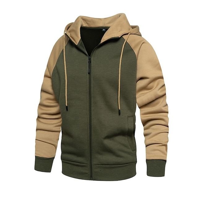  Men's Hoodie Full Zip Hoodie Hoodie Jacket Army Green Red Navy Blue Dark Gray Gray Hooded Color Block Patchwork Sports & Outdoor Daily Holiday Cool Casual Thin fleece Fall & Winter Clothing Apparel