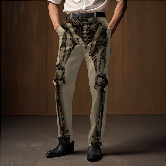  Skeleton Punk Abstract Men's 3D Print Pants Trousers Outdoor Street Wear to work Halloween Polyester Black White Khaki S M L High Elasticity Pants