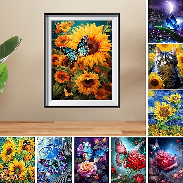  Wandkunst, Sonnenblumen-Schmetterling, Leinwanddrucke und Poster, Bilder, dekorative Stoffmalerei für Wohnzimmer, Bilder ohne Rahmen