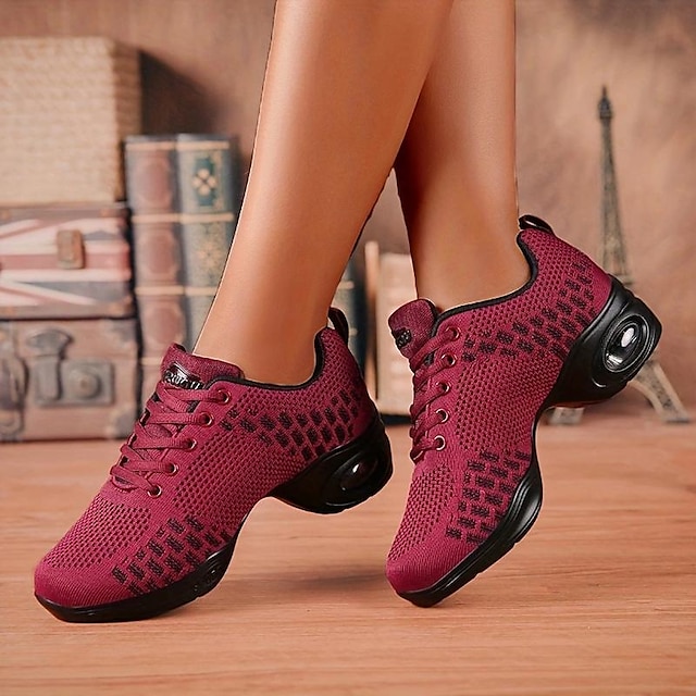  Women's Dance Sneakers Sneakers Outdoor HipHop Square Dance Plus Size Casual Split Sole Flat Heel Round Toe Lace-up Wine Black Gray