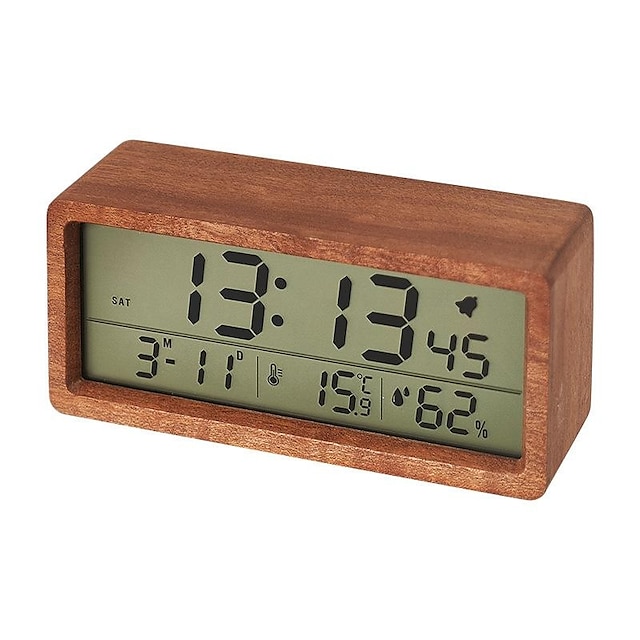  orologio creativo in legno orologio digitale per temperatura e umidità luce notturna orologio da testata lcd sveglia in legno a grande schermo con funzione snooze