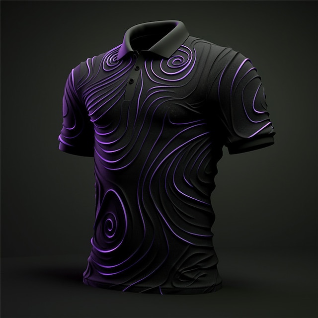  Optical Illusion Line Men's Vintage 3D Print Outdoor Daily Wear Streetwear Polyester Short Sleeve Turndown Polo Shirts Blue Purple Autumn / Fall S M L Lapel Polo