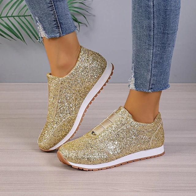 Women's Gold Glitter Slip-On Sneakers – Sparkly Casual Walking Shoes for Fashion & Everyday Wear 8