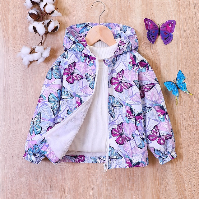 Toddler Girls' Fleece Jacket Graphic Active Zipper School Coat