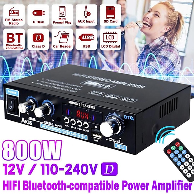  amplificator de casă ak35 dispozitiv cu 2 canale bluetooth 800 sunet surround fm telecomandă usb mini amplificator stereo digital hifi 5,0 w