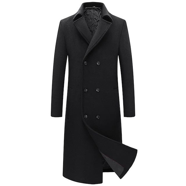  Homme Manteau d'hiver Manteau laine Caban Entreprise Casual Printemps Automne Hiver Laineux Chaud Respirable Vêtements d'extérieur Vêtement Tenue Décontractées Couleur unie Poche Col rabattu Double