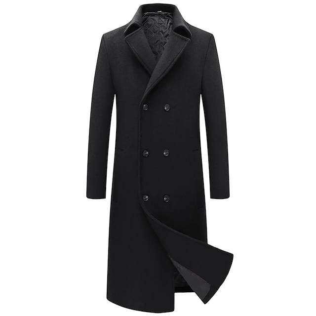 Men's Winter Coat Wool Coat Peacoat Business Casual Spring Fall Winter Woolen Thermal Warm Breathable Outerwear Clothing Apparel Casual Solid Color Pocket Turndown Double Breasted 9