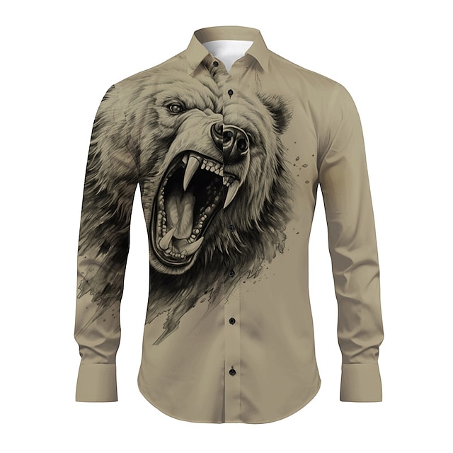  Lion Vintage Men's Shirt Daily Wear Going out Weekend Fall & Winter Turndown Long Sleeve Black, White, Khaki S, M, L 4-Way Stretch Fabric Shirt