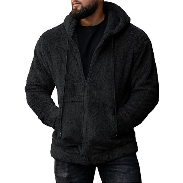  Per uomo Felpa con cappuccio Felpa con cappuccio a zip intera Giacca con cappuccio Sherpa peloso Nero Verde militare Blu Grigio Con cappuccio Liscio Tasche Sportivo Giornaliero Per eventi Streetwear