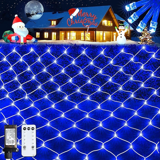  Christmas Decorative Net Light Low Voltage Safety Plug 8 Function Remote Control Wedding Holiday Halloween Indoor and Outdoor Decoration 6 * 4m 672Led/3 * 2m 192Led/1.5 * 1.5m-96Led