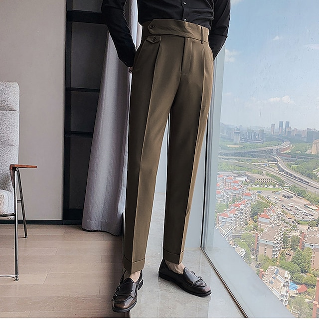 Men's Dress Pants Trousers Pleated Pants Suit Pants Gurkha Pants Pocket ...