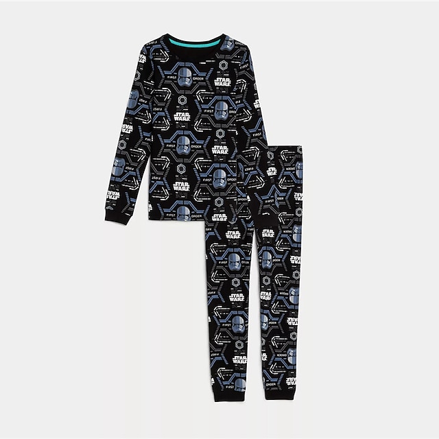  Conjunto de pijama geométrico 3D para meninos manga longa estampa 3D outono inverno ativo legal diário poliéster crianças de 3 a 12 anos gola redonda casa causal interno ajuste regular