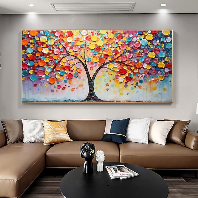  Flor árbol de la vida pintura al óleo abstracta original lienzo texturizado arte pintado a mano sala de estar decoración del hogar regalo de cumpleaños paisaje decoración de la pared (sin marco)