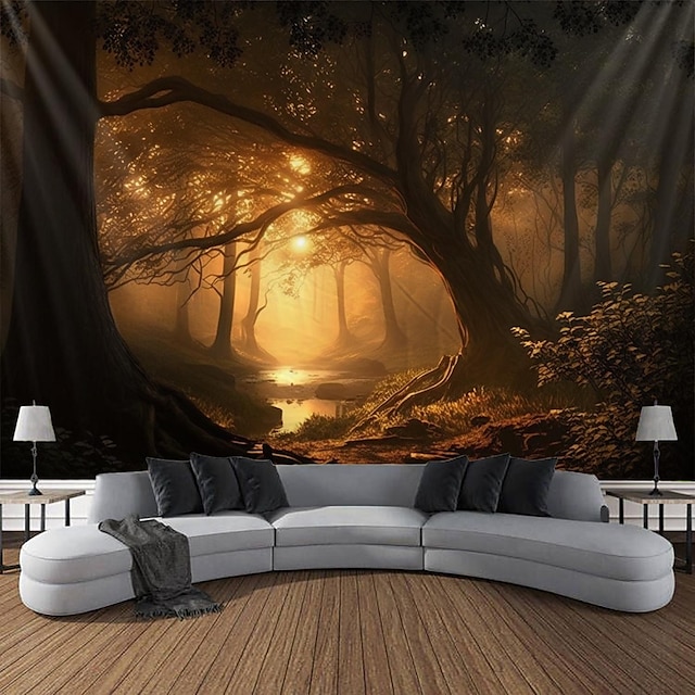  τοπίο δάσος κρεμαστή ταπισερί τοίχου τέχνη μεγάλη ταπετσαρία τοιχογραφία διακόσμηση φωτογραφία σκηνικό κουβέρτα κουρτίνα σπίτι υπνοδωμάτιο διακόσμηση σαλονιού