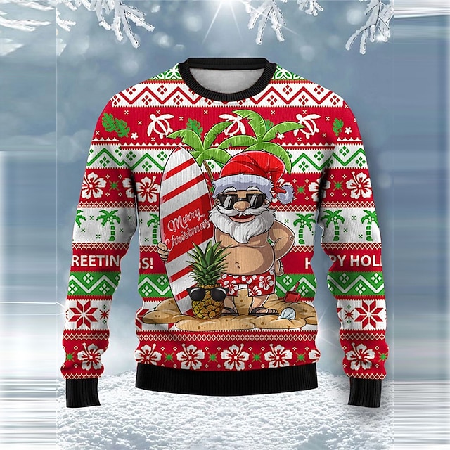  hässlicher Weihnachtspullover lustige Pullover für Herren Weihnachtsmann Retro Vintage Gothic Print Strickpullover Strickmode Silvesterpullover Outdoor Alltag Urlaub Langarm Schwarz Rot Herbst Winter