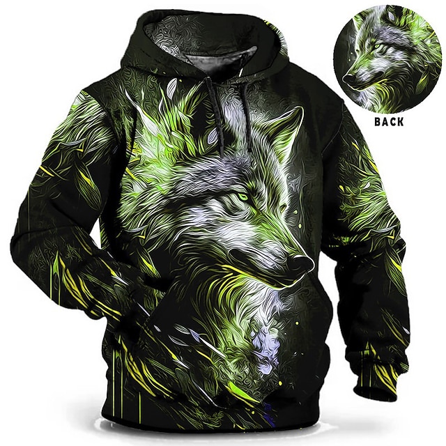  Męskie Zwierzę Wilk Bluza z Kapturem Z kapturem Bluzy Bluza z Kapturem Długi rękaw Bluza z kapturem Kaptur Codzienny Druk 3D Święto Wyjściowe Streetwear Czerwony Niebieski Nadruk Wiosna i jesień